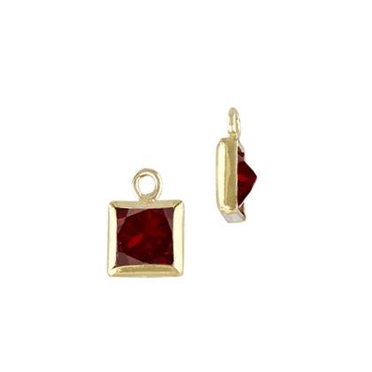 Gold Filled Red Cubic Zirconia Bezel Set Square Shape Charm