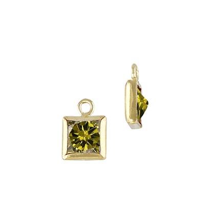 Gold Filled Peridot Cubic Zirconia Bezel Set Square Shape Charm