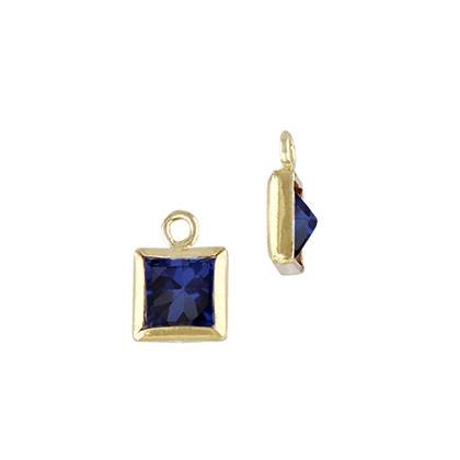 Gold Filled Sapphire Cubic Zirconia Bezel Set Square Shape Charm