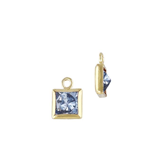 gf 3mm light sapphire cubic square shape bezel set charm with flat ring