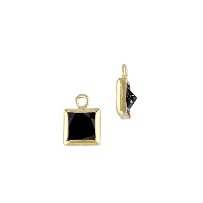 gf 3mm black cubic zirconia square shape bezel set charm with flat ring