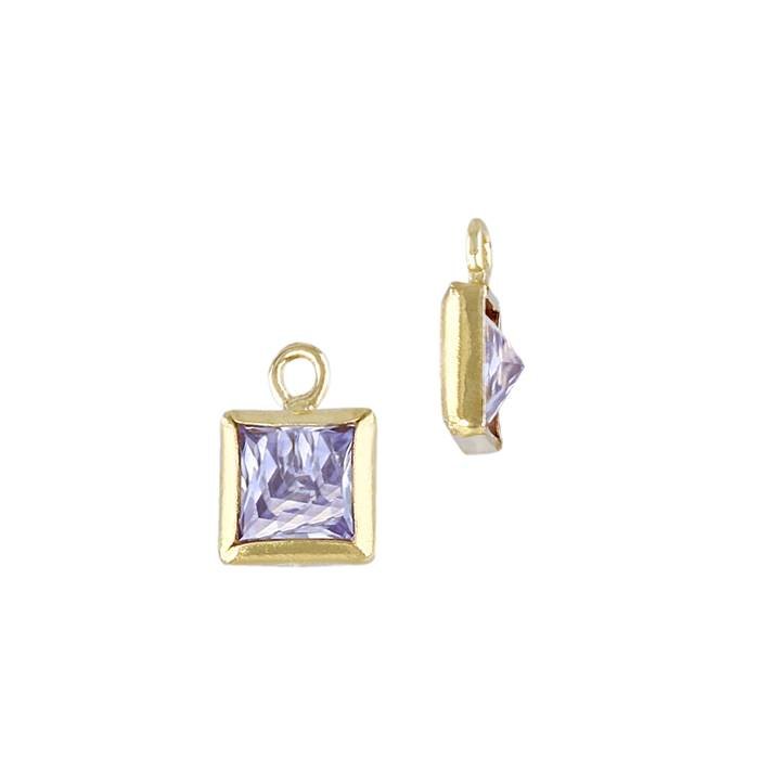 gf 4mm light amethyst cubic zirconia square shape bezel set charm with flat ring