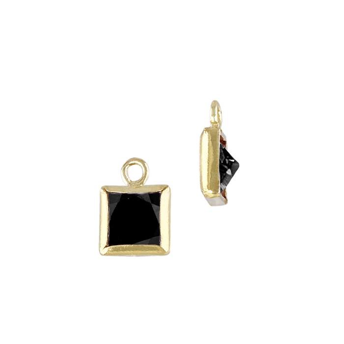 gf 4mm black cubic zirconia square shape bezel set charm with flat ring