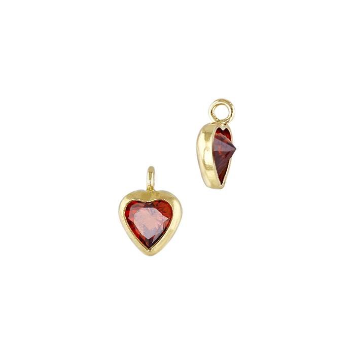 gold filled 3mm garnet cubic zirconia heart shape bezel set charm with perpendicular ring