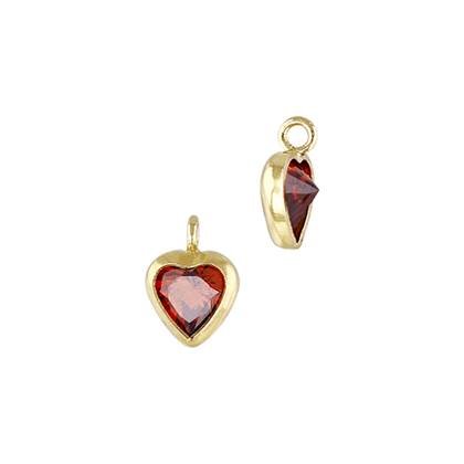 Gold Filled Garnet Cubic Zirconia Bezel Set Heart Shape Charm