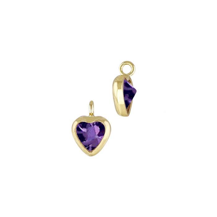 gold filled 3mm amethyst cubic zirconia heaaaart shape bezel set charm with perpendicular ring