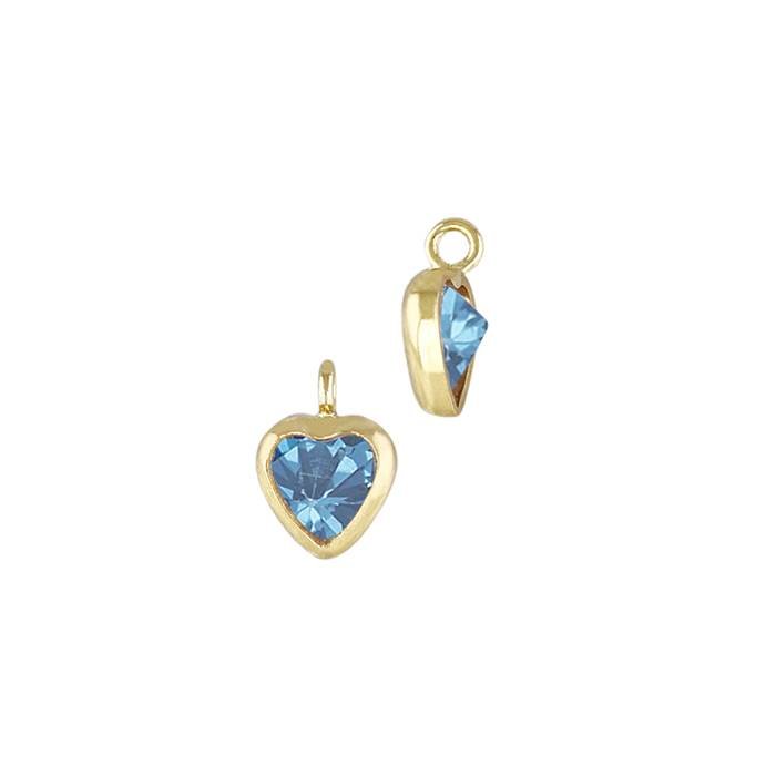 gold filled 3mm aqua cubic zirconia heart shape bezel set charm with perpendicular ring