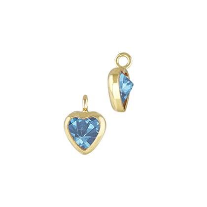 Gold Filled Aqua Cubic Zirconia Bezel Set Heart Shape Charm