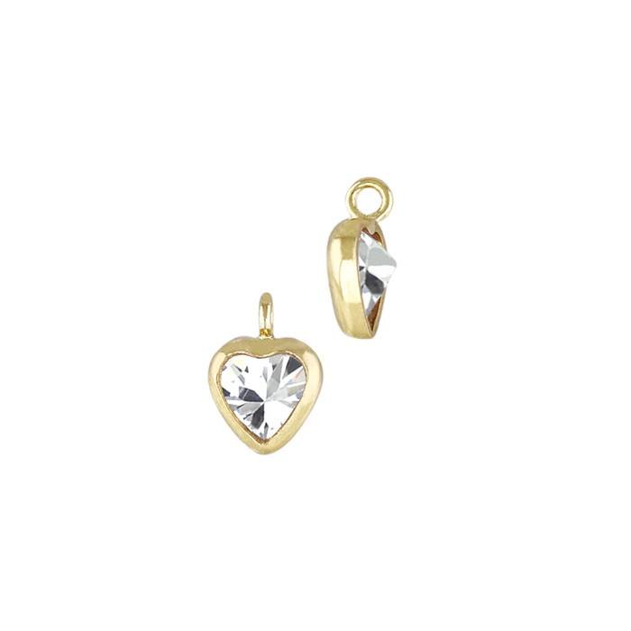 gold filled 3mm white cubic ziconia heart shape bezel set charm with perpendicular ring