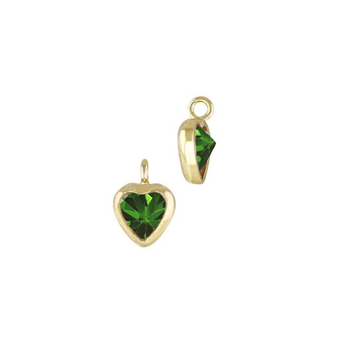 gold filled 3mm emerald cubic zirconia heart shape bezel set charm with perpendicular ring