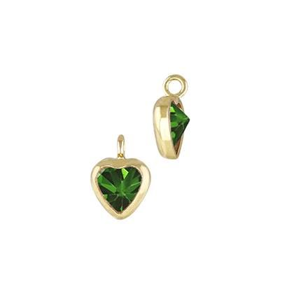 Gold Filled Emerald Cubic Zirconia Bezel Set Heart Shape Charm