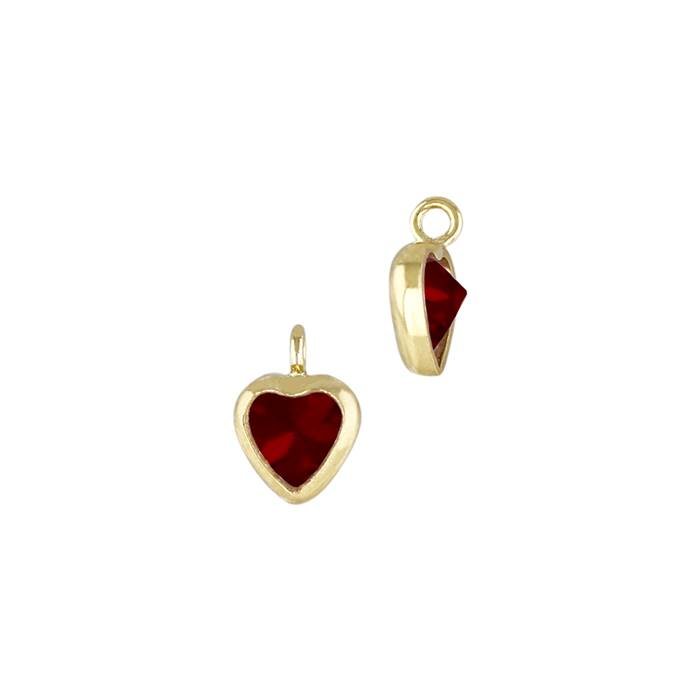 gold filled 3mm red cubic zirconia heart shape bezel set charm with perpendicular ring