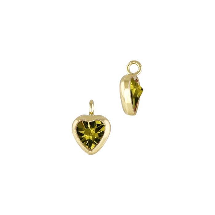 gold filled 3mm peridot cubic zirconia heart shape bezel set charm with perpendicular ring