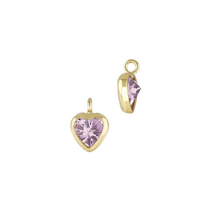gold filled 3mm pink cubic zirconia heart shape bezel set charm with perpendicular ring