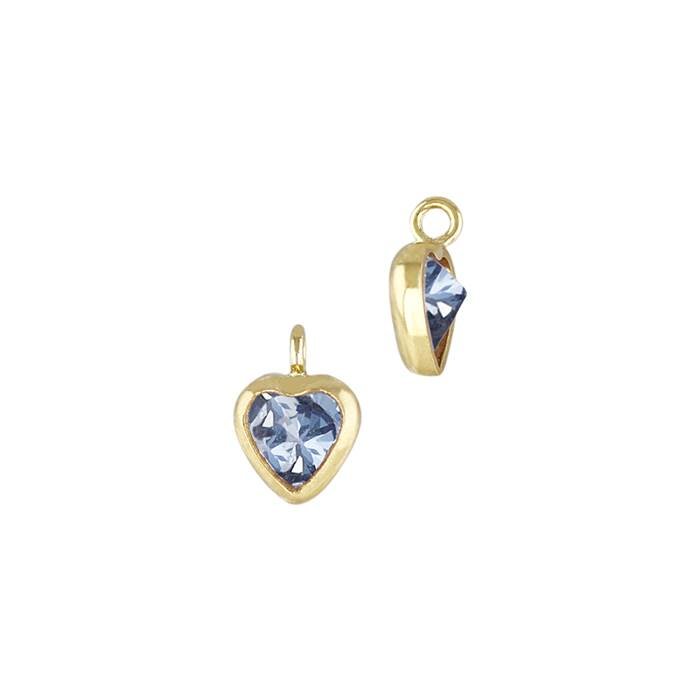 gold filled 3mm light sapphire cubic heart shape bezel set charm with perpendicular ring
