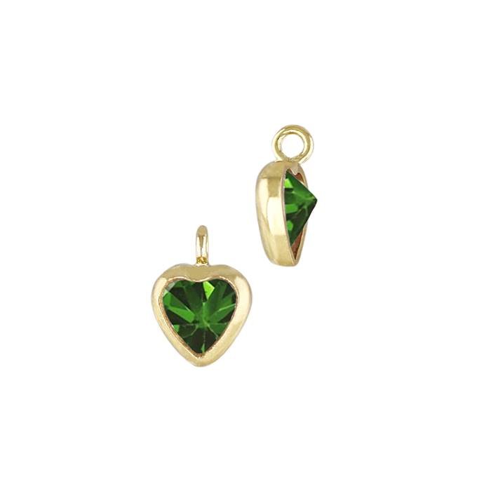gold filled 4mm emerald cubic zirconia heart shape bezel set charm with perpendicular ring