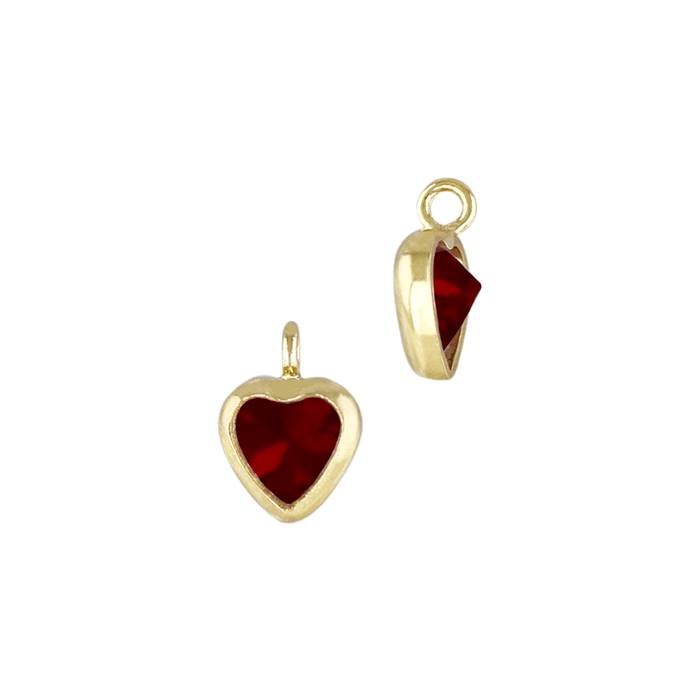 gold filled 4mm red cubic zirconia heart shape bezel set charm with perpendicular ring
