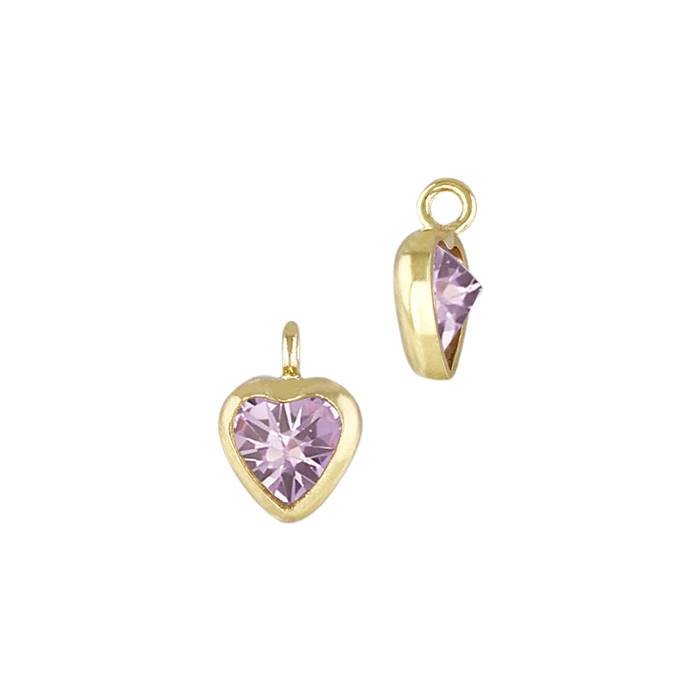 gold filled 4mm pink cubic zirconia heart shape bezel set charm with perpendicular ring