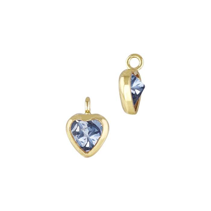 gold filled 4mm light sapphire cubic heart shape bezel set charm with perpendicular ring