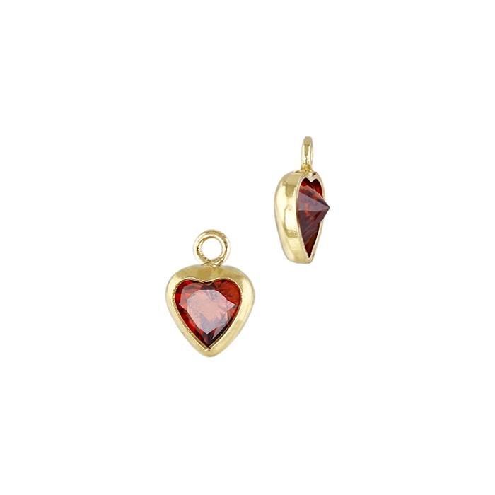 gf 3mm garnet cubic zirconia heart shape bezel set charm with flat ring