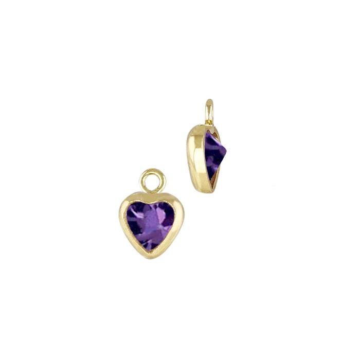 gf 3mm amethyst cubic zirconia heart shape bezel set charm with flat ring
