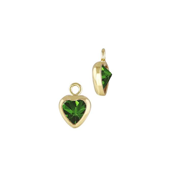 gf 3mm emerald cubic zirconia heart shape bezel set charm with flat ring