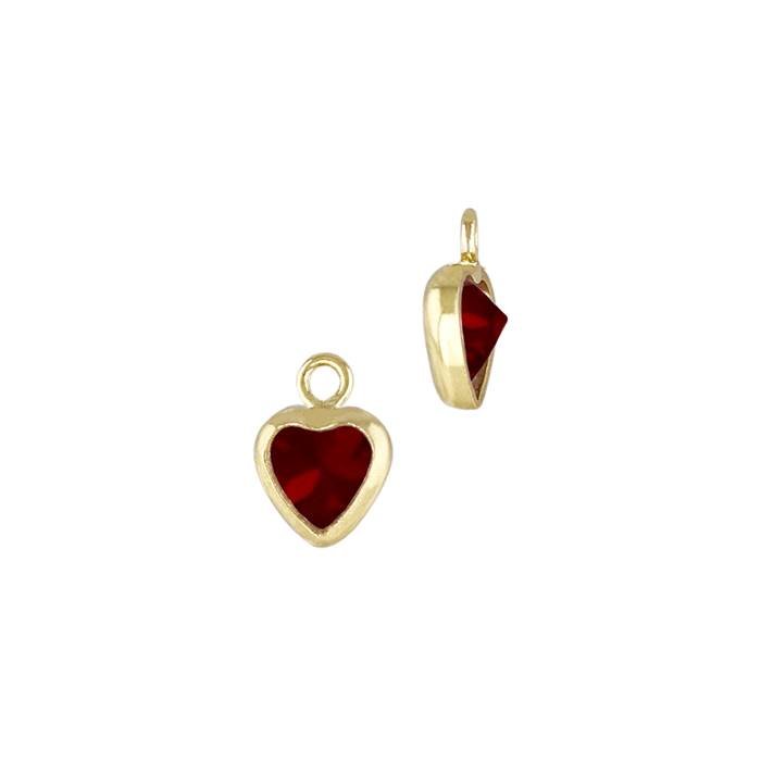 gf 3mm red cubic zirconia heart shape bezel set charm with flat ring