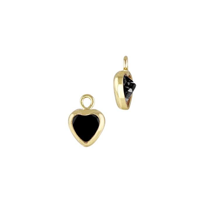 gf 3mm black cubic zirconia heart shape bezel set charm with flat ring