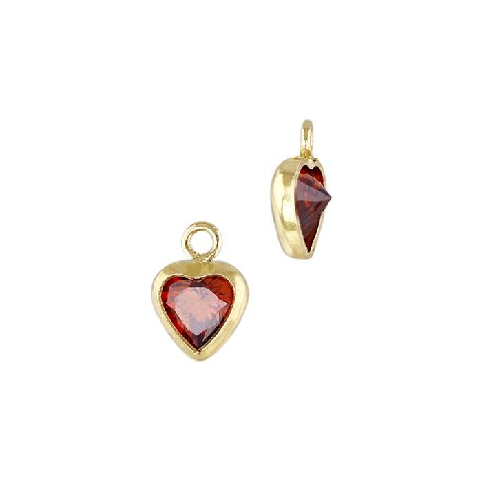 gf 4mm garnet cubic zirconia heart shape bezel set charm with flat ring