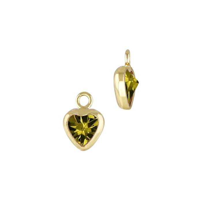 gf 4mm peridot cubic zirconia heart shape bezel set charm with flat ring