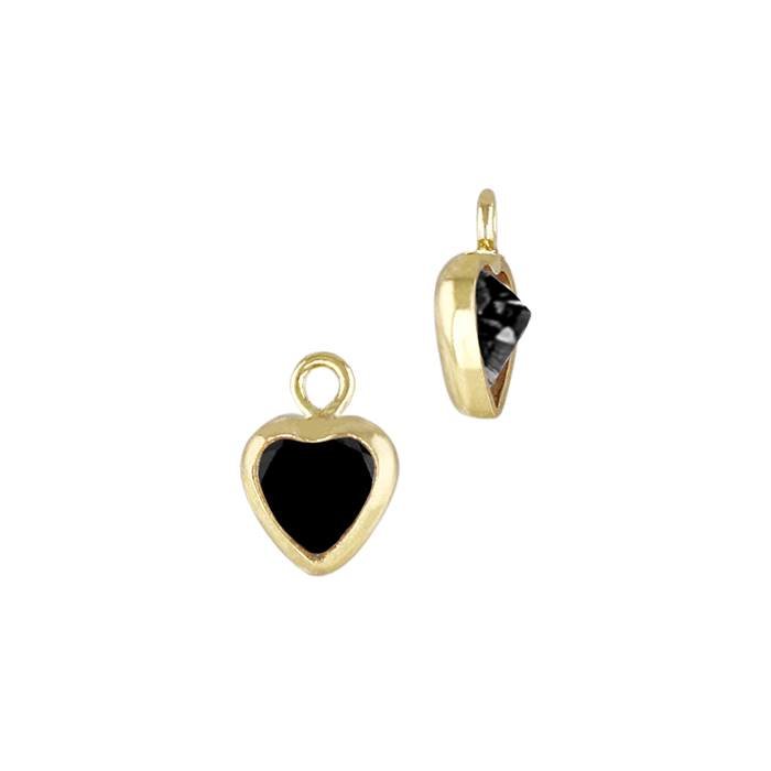 gf 4mm black cubic zirconia heart shape bezel set charm with flat ring