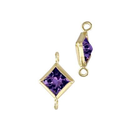 Gold Filled Amethyst Cubic Zirconia Bezel Set Diamond Shape Connector