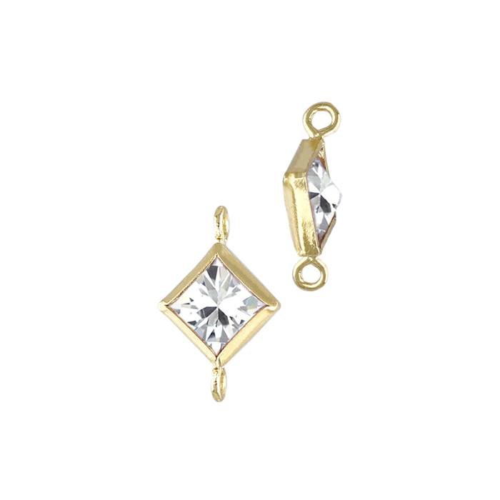 gf 3mm white cubic zirconia diamond shape bezel set connector with perpendicular ring