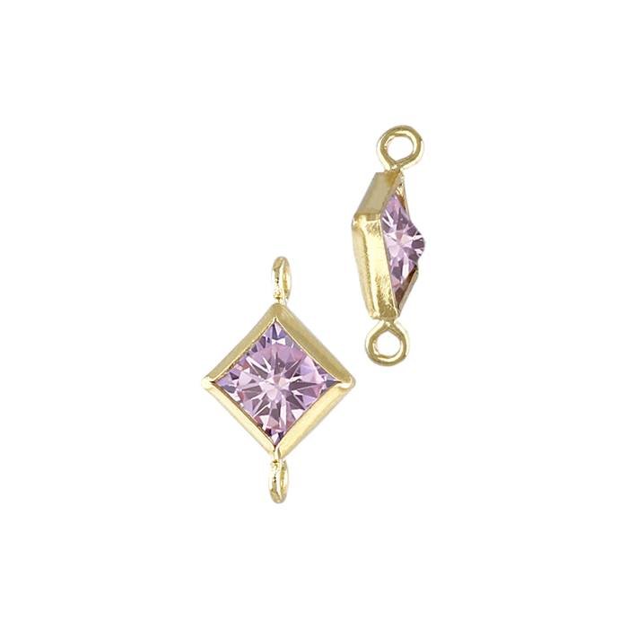 gf 3mm pink cubic zirconia diamond shape bezel set connector with perpendicular ring
