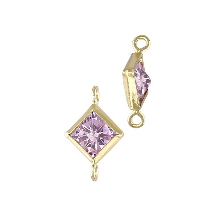 gf 4mm pink cubic zirconia diamond shape bezel set connector with perpendicular ring