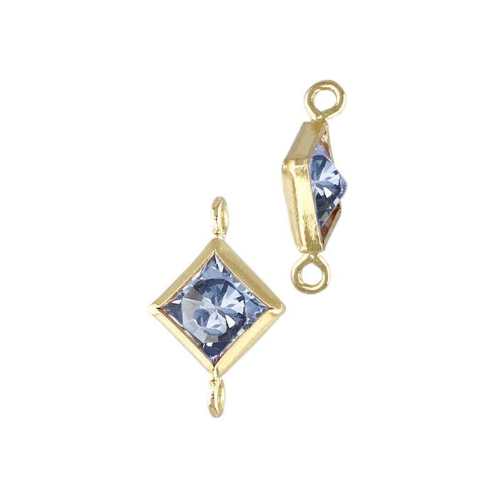 gf 4mm light sapphire cubic zirconia diamond shape bezel set connector with perpendicular ring