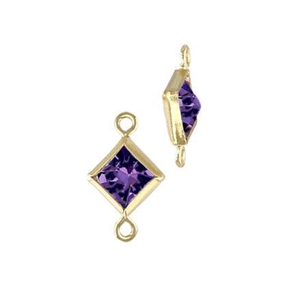 Gold Filled Amethyst Cubic Zirconia Bezel Set Diamond Shape Connector