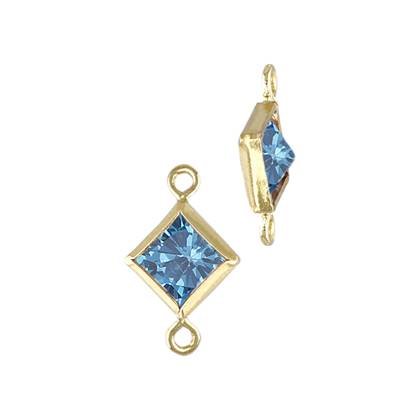 Gold Filled Aqua Cubic Zirconia Bezel Set Diamond Shape Connector