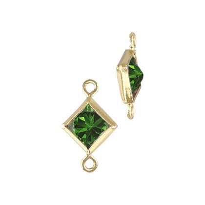 Gold Filled Emerald Cubic Zirconia Bezel Set Diamond Shape Connector