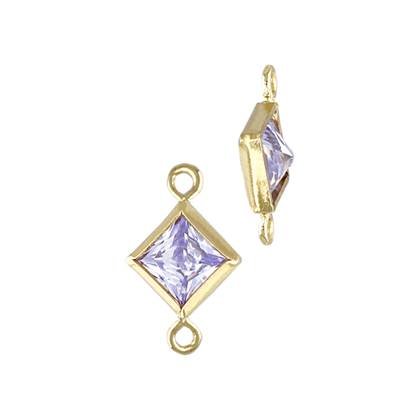 Gold Filled Light Amethyst Cubic Zirconia Bezel Set Diamond Shape Connector