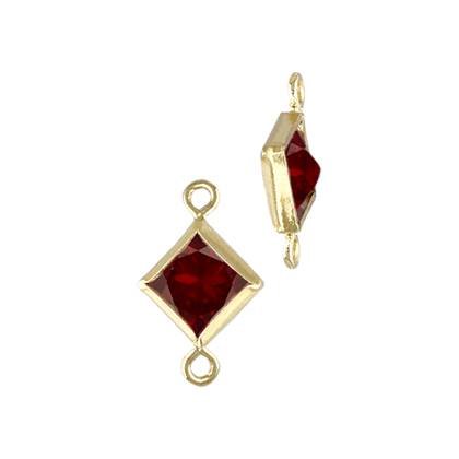 Gold Filled Light Red Cubic Zirconia Bezel Set Diamond Shape Connector