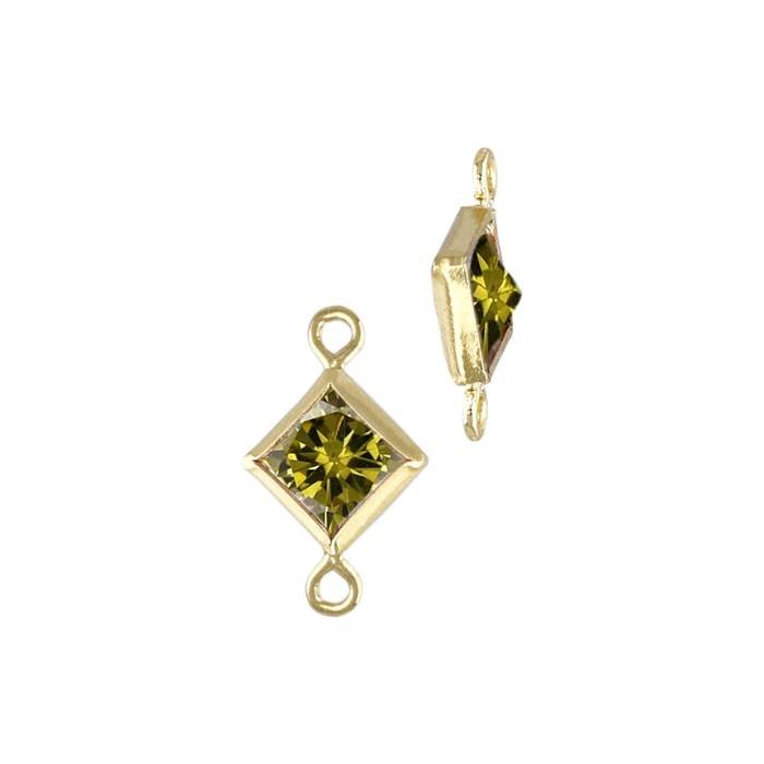 gold filled 3mm peridot cubic zirconia diamond shape bezel set connector with flat ring