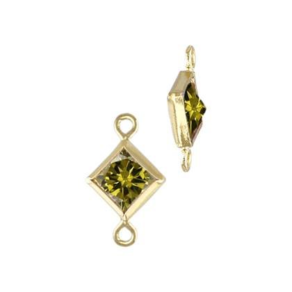 Gold Filled Peridot Cubic Zirconia Bezel Set Diamond Shape Connector