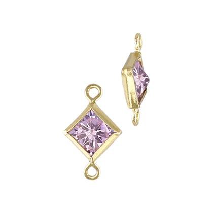 Gold Filled Pink Cubic Zirconia Bezel Set Diamond Shape Connector