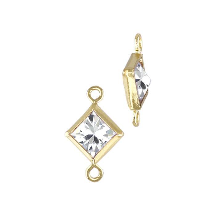 gf 4mm white cubic zirconia diamond shape bezel set connector with flat ring