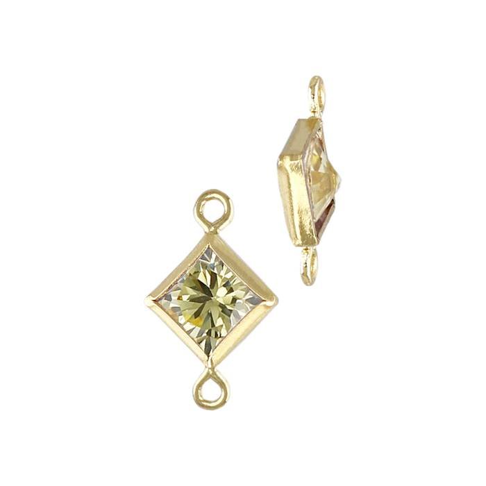 gf 4mm topaz cubic zirconia diamond shape bezel set connector with flat ring