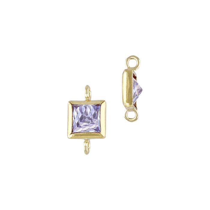 gf 3mm light amethyst cubic zirconia square bezel set connector with perpendicular ring