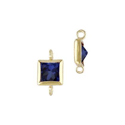 Gold Filled Sapphire Cubic Zirconia Bezel Set Square Shape Charm