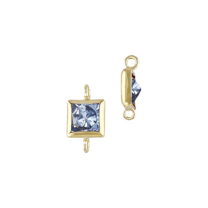 gf 3mm light sapphire cubic zirconia square bezel set connector with perpendicular ring