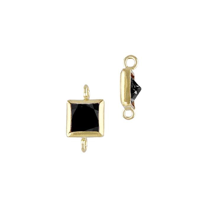 gf 3mm black cubic zirconia square bezel set connector with perpendicular ring